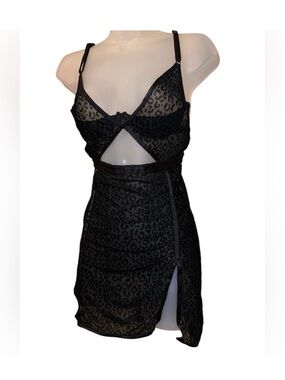 Black Leopard Print Sheer Dress